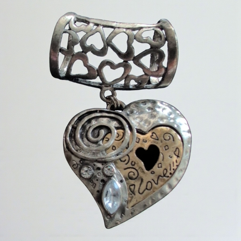 Brighton Silver Heart Scarf Pendant with Rhinestones